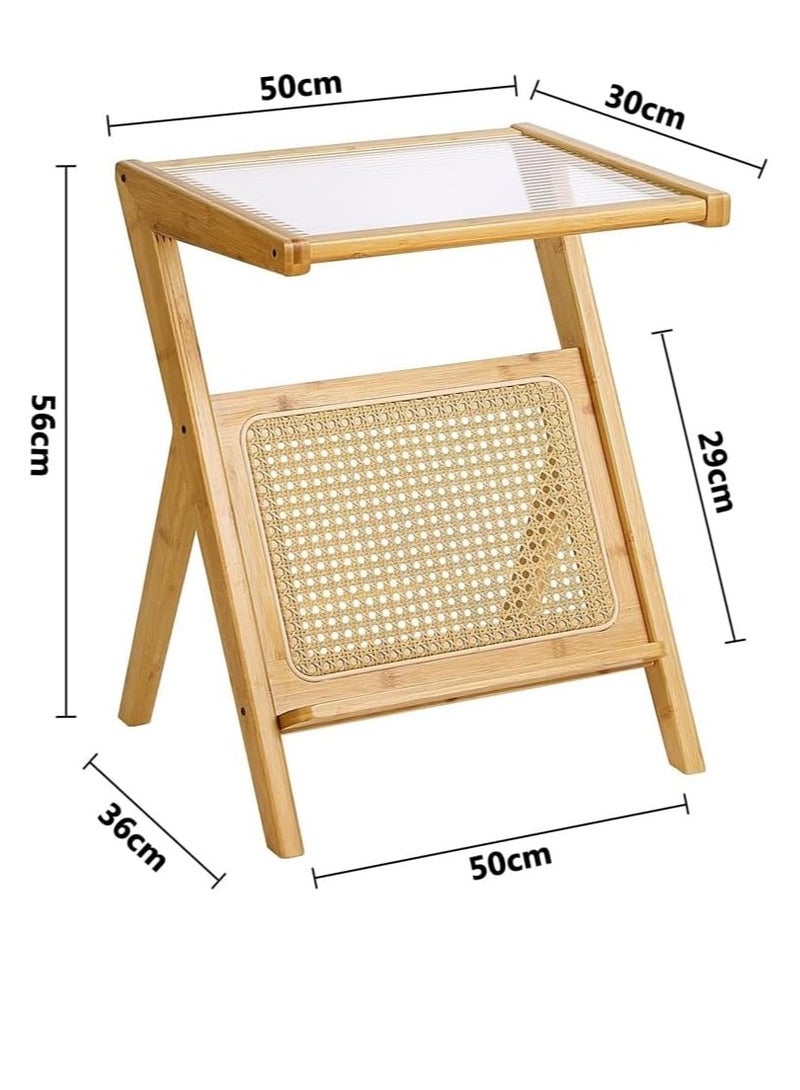 HOME TASTE TOMSUN Coffee Table with Storage Bamboo Accent Bedside Tables Boho Wooden End Table Mid Century Nightstand for Living Room Bedroom - Image 2
