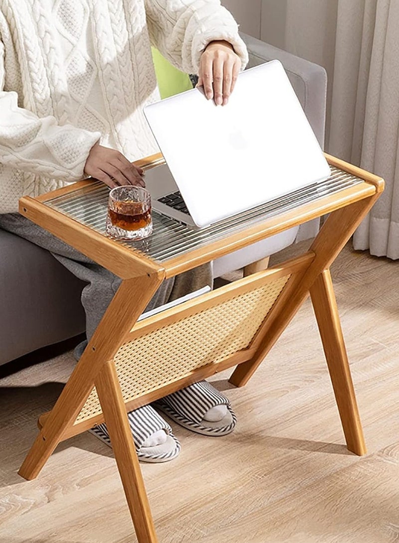 HOME TASTE TOMSUN Coffee Table with Storage Bamboo Accent Bedside Tables Boho Wooden End Table Mid Century Nightstand for Living Room Bedroom - Image 5