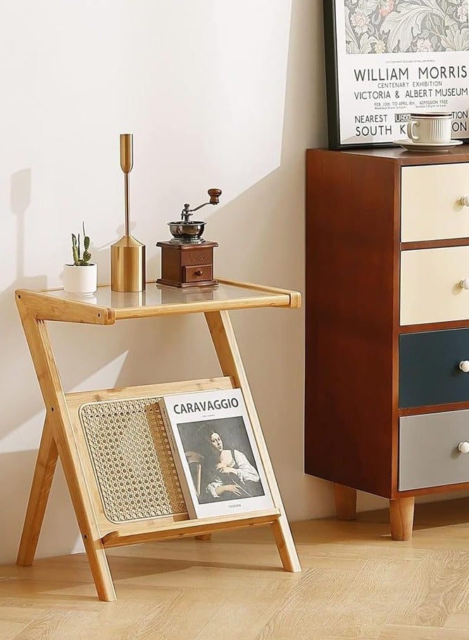 HOME TASTE TOMSUN Coffee Table with Storage Bamboo Accent Bedside Tables Boho Wooden End Table Mid Century Nightstand for Living Room Bedroom - Image 3