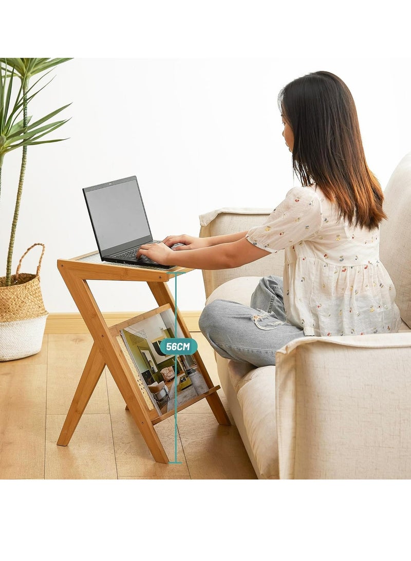 HOME TASTE TOMSUN Coffee Table with Storage Bamboo Accent Bedside Tables Boho Wooden End Table Mid Century Nightstand for Living Room Bedroom - Image 4