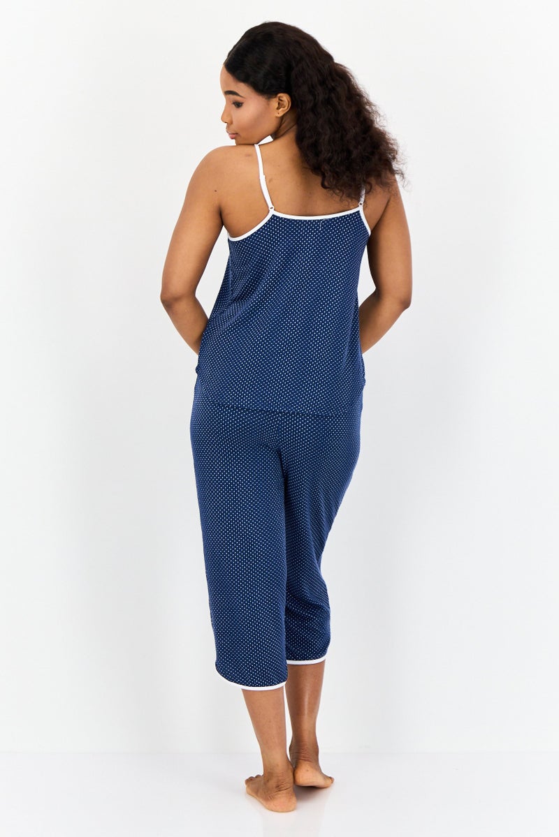 Jones New York Women 2Pc Set Polka Dot Pajama Top And Bottom Set, Navy - Image 3