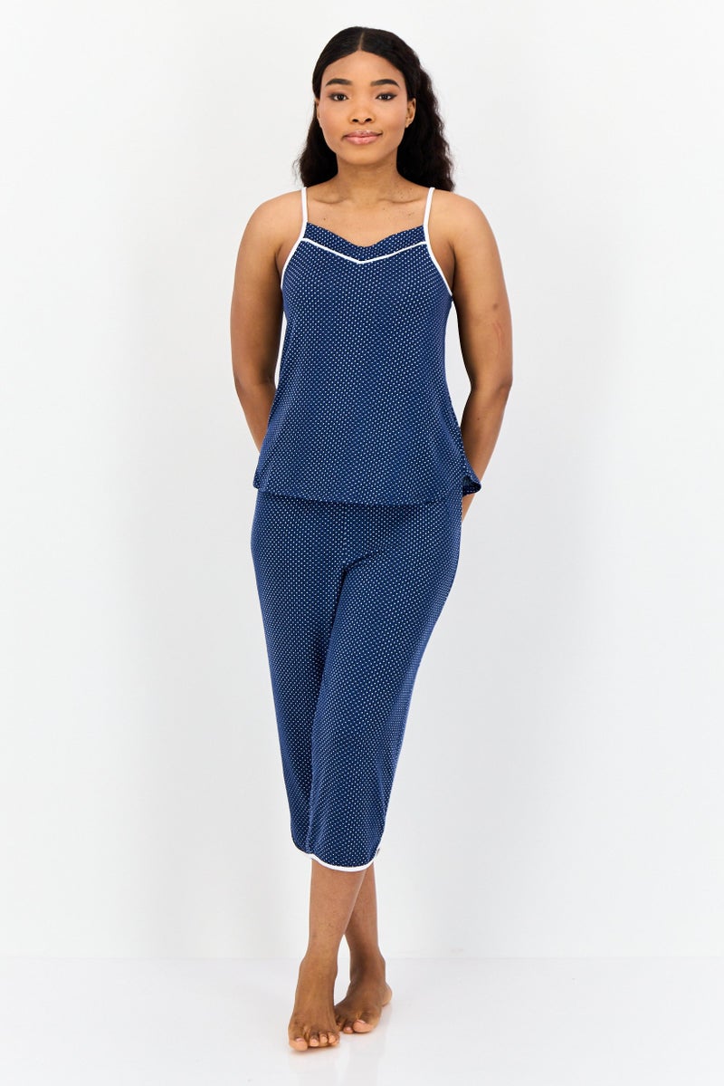 Jones New York Women 2Pc Set Polka Dot Pajama Top And Bottom Set, Navy - Image 1