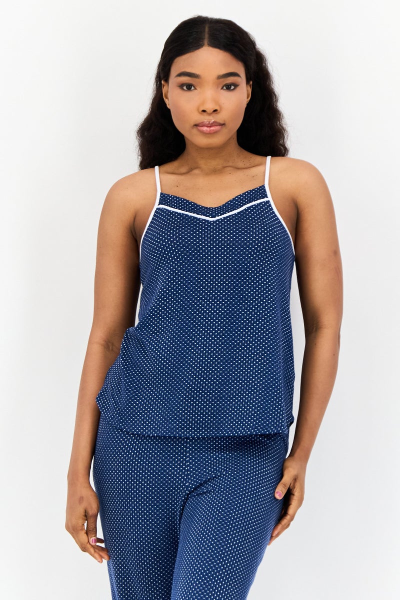 Jones New York Women 2Pc Set Polka Dot Pajama Top And Bottom Set, Navy - Image 2