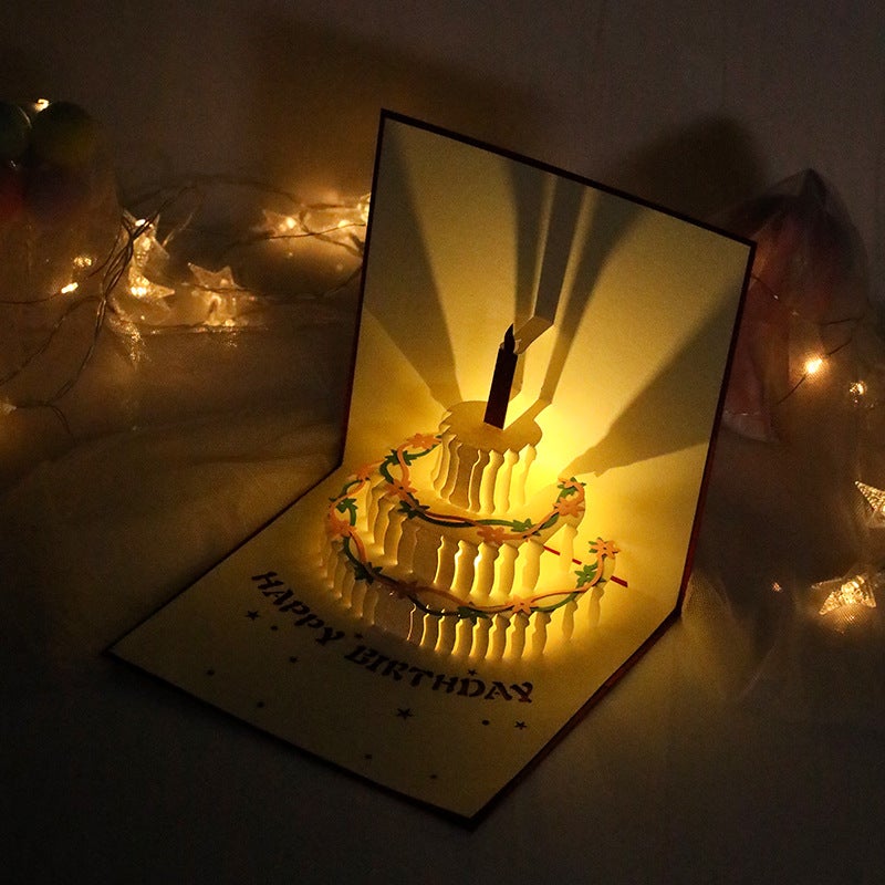 Birthday Music Cake Stereo Greeting Card Paper Carving With Light Handmade Creative Blessing Message Card Gift - Image 3