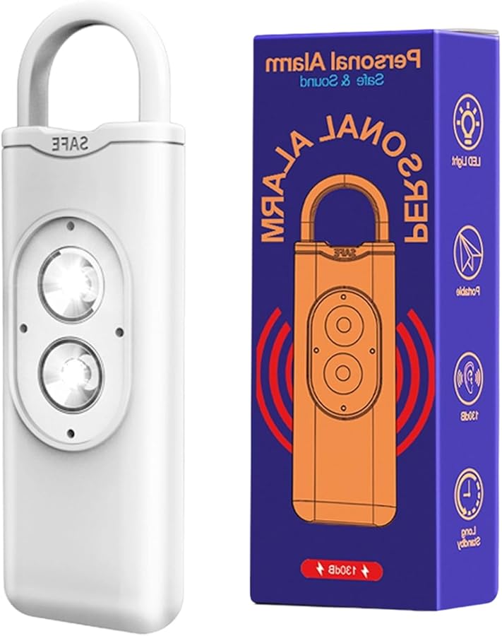 Rechargeable Personal Alarm Keychain White with Loud Siren and Flashing LED for Self Defense - Image 1