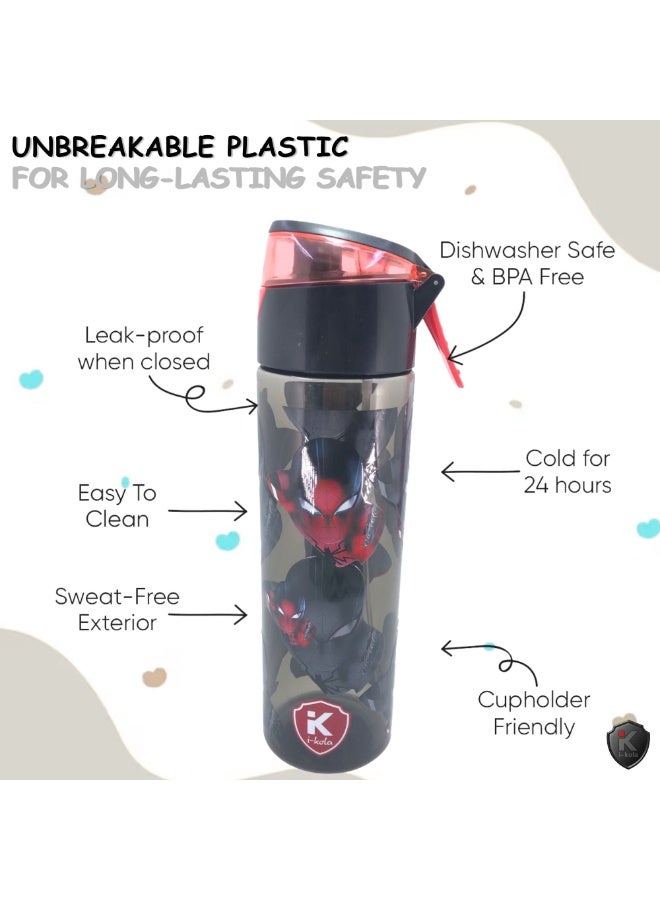 i-kola SPI DE BLACK 750 ML Kids Water Bottle for School | BPA-Free Plastic Water Bottle for Boys & Girls | Leakproof, Unbreakable, Easy to Drink, Quick Open Lock (TS-9214 B 5) - Image 4