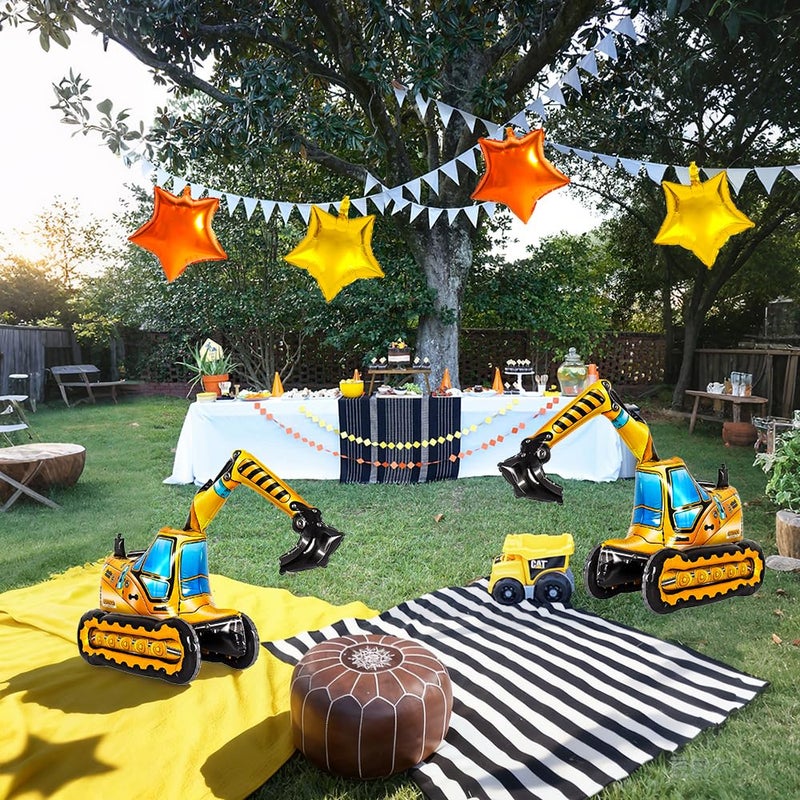 DANIUBE Construction Balloons, Self Standing 4D Excavator Balloon, Golden and Orange Star Balloon, Number 2 Foil Balloons for Kids 2nd Birthday Party Decorations Supplies.(2nd) - Image 5