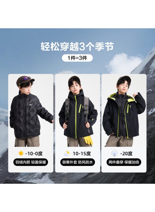 Boys' Winter Contrasting Color Three-in-one Waterproof Jacket And Down Jacket  New Kidsren's No-wash Cold-proof Jacket