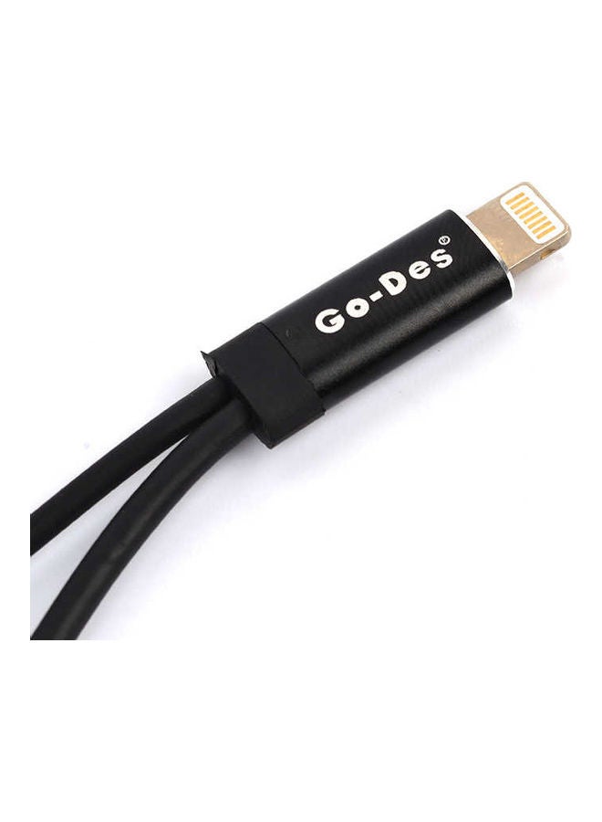 GO-DES Dual Lightning Headphone Audio And Charge Connector Black - Image 2