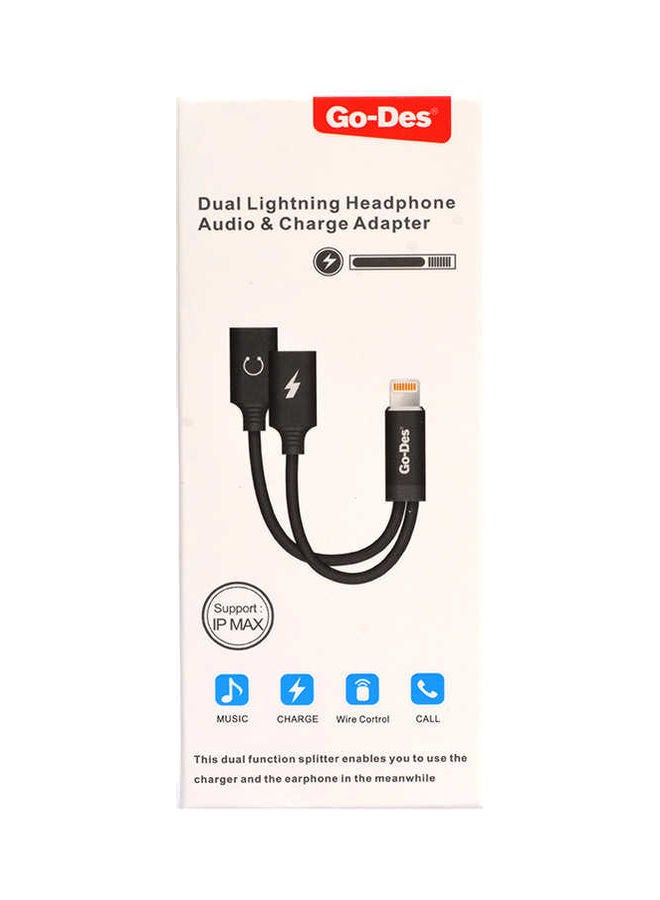 GO-DES Dual Lightning Headphone Audio And Charge Connector Black - Image 5