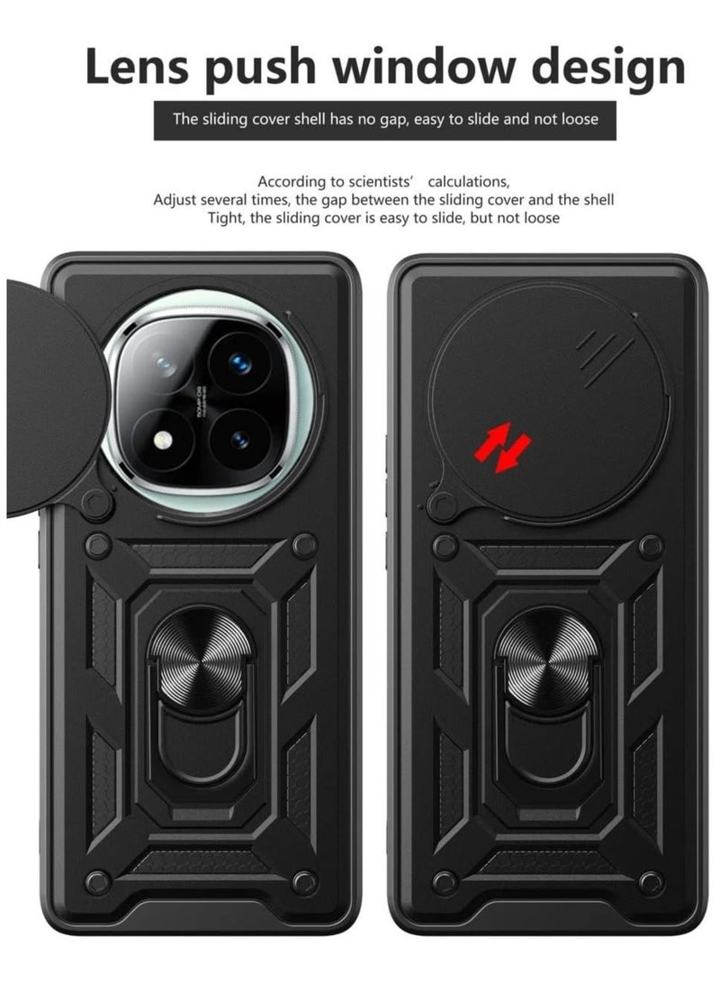 general Compatible with Xiaomi Redmi Note 14 Pro Plus Case, Case with Slide Camera Cover Heavy Duty Shockproof Magnetic Ring Holder Kickstand Case for Redmi Note 14 Pro+ - Image 2