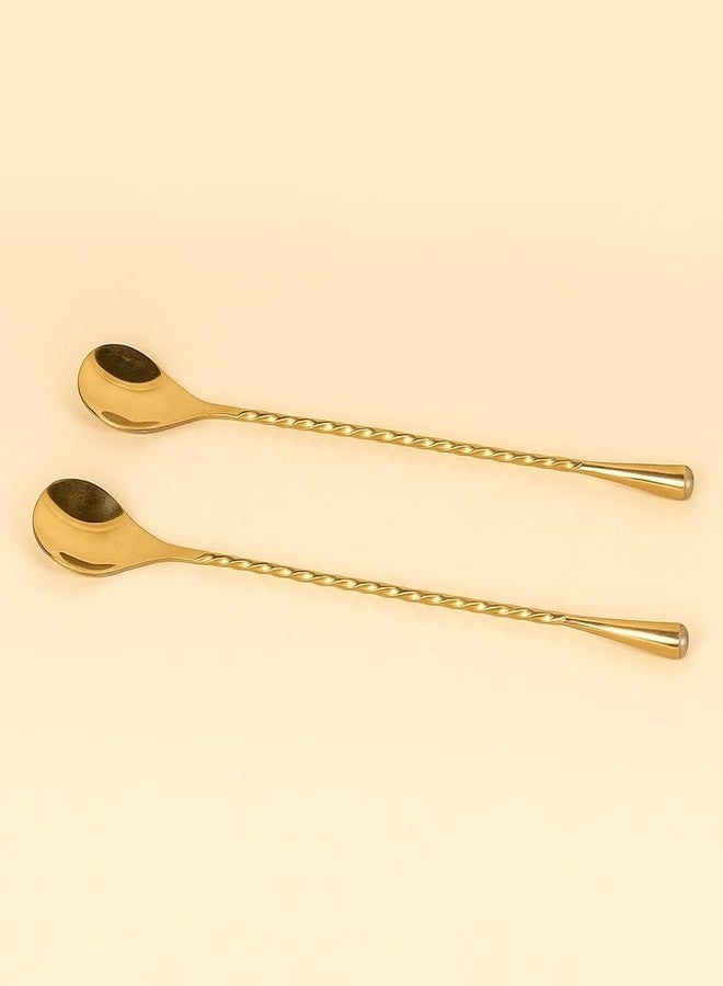 PicFest Stainless Steel Bar Spoon – 30cm Professional Cocktail Stirring Spoon with Teardrop Twisted Handle – Long Bar Stirrer for Mixing Cocktails, Durable Bartender Tool (2, Golden)
