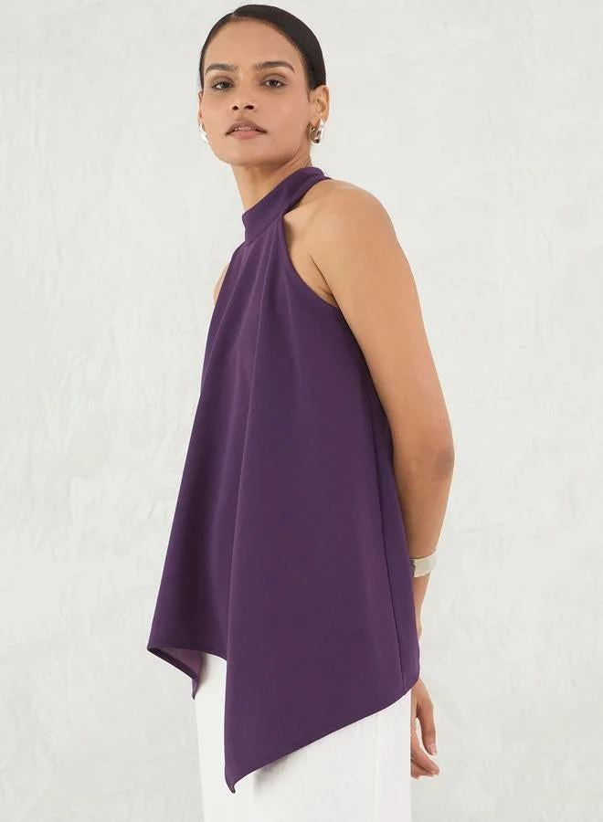 Femmella  Deep Purple Asymmetric Hem Halter Neck Top for Women | Best Price UAE
