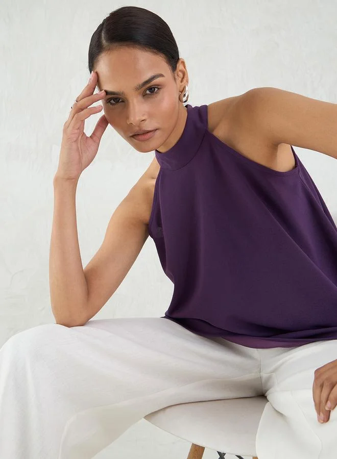 Femmella  Deep Purple Asymmetric Hem Halter Neck Top for Women | Best Price UAE