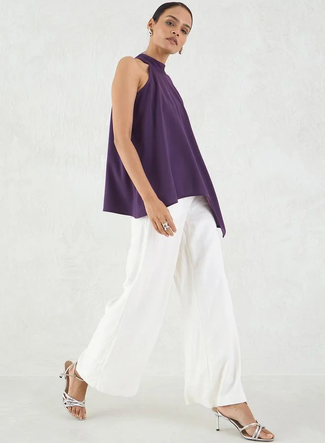 Femmella  Deep Purple Asymmetric Hem Halter Neck Top for Women | Best Price UAE