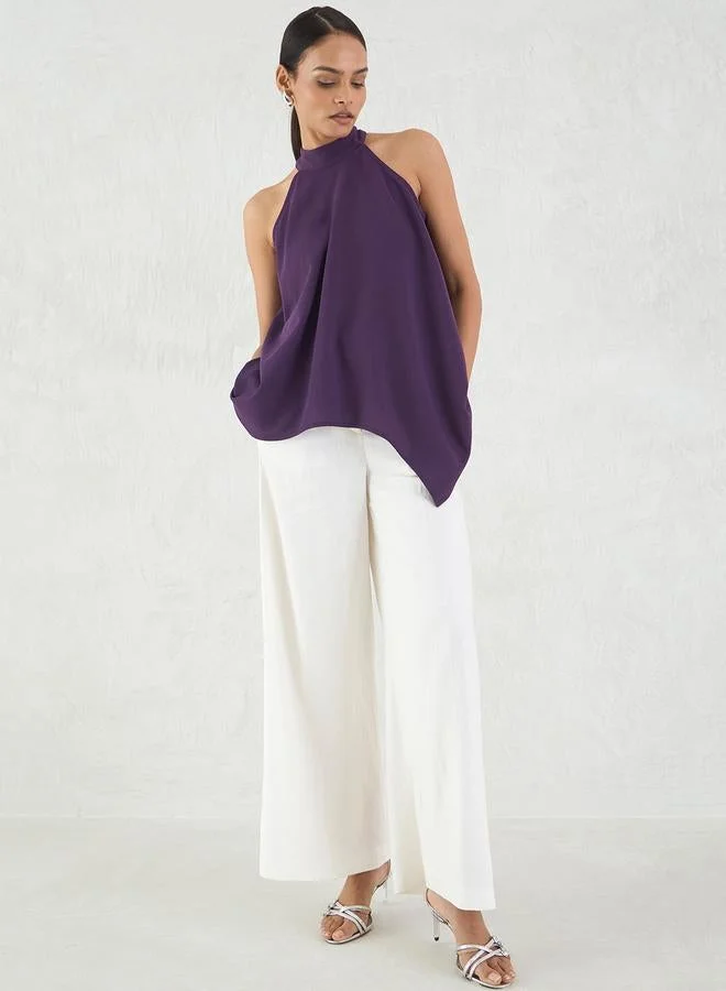 Femmella  Deep Purple Asymmetric Hem Halter Neck Top for Women | Best Price UAE