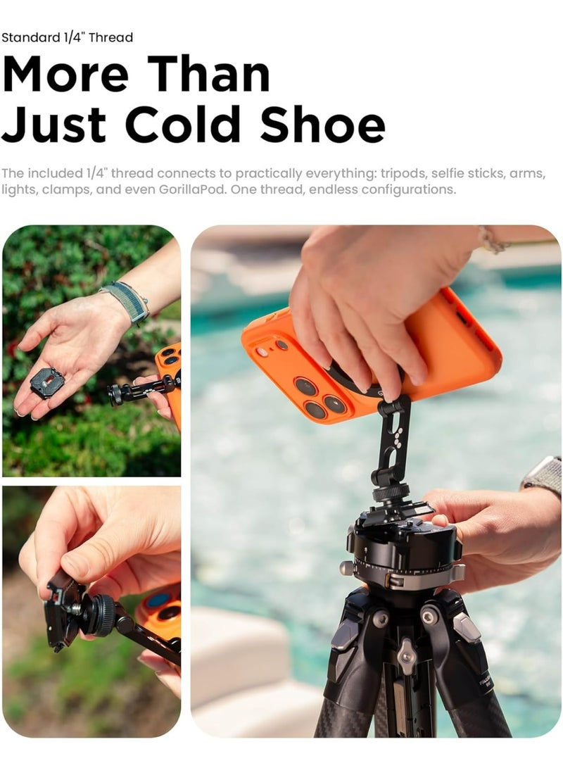 Joby Magnetic Cold Shoe Phone Mount with 1/4" Thread, 240° Adjustable Magnetic Phone Holder for iPhone, Over 12N Strong Magnet, Metal Build, Fits DSLR Camera Rig Vlog Video Recording - Image 5