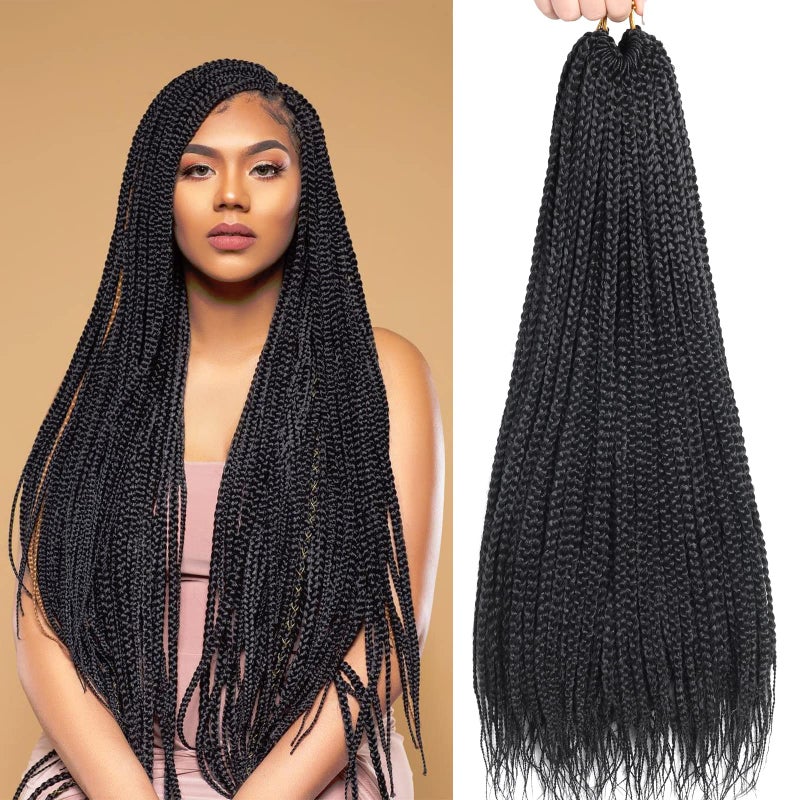 Box Braid Crochet Hair 24 Inch Crochet Braids 144 Strands Crochet Box Braids Pre Looped Crochet Hair Extension for Black Women Knotless Black Color Chicmoi 1B 24 inch box braids 6 pack