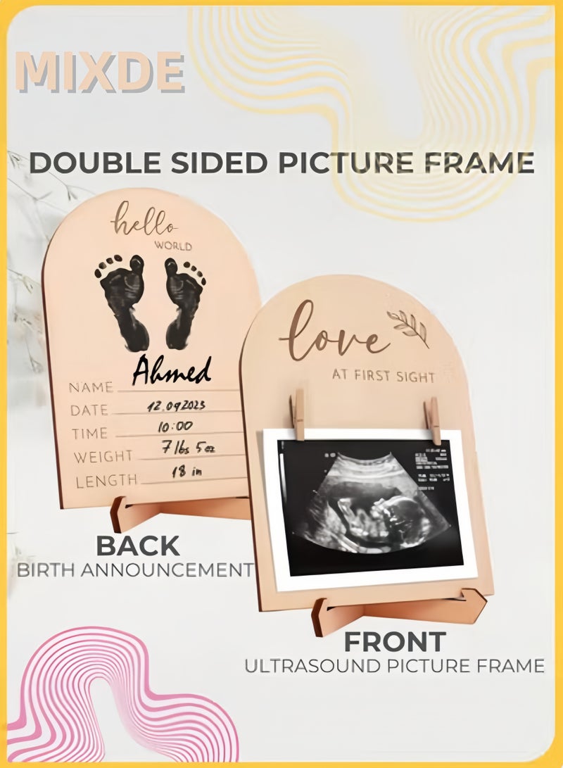 Baby Keepsake Frames, Cute Wooden Ultrasound Picture Frame, Double-Sided Design, Pregnancy Or Baby Birth Announcement Decor, Nursery Sonogram Photo Frame, Pregnancy Gift For First Time Moms. - Image 1