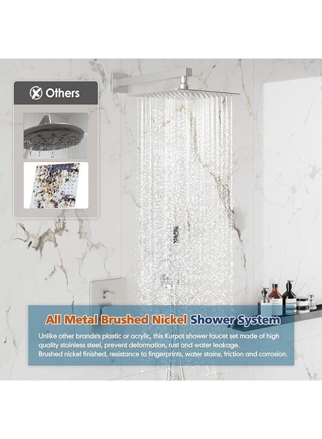 YD Luxury Wall Mounted Rainfall Shower System with Handheld Shower Set, Concealed Shower Mixer Valve Kit, High Pressure Square Rain Shower Head, Modern Bathroom Shower Combo with Adjustable Hand Shower Hose - Image 3