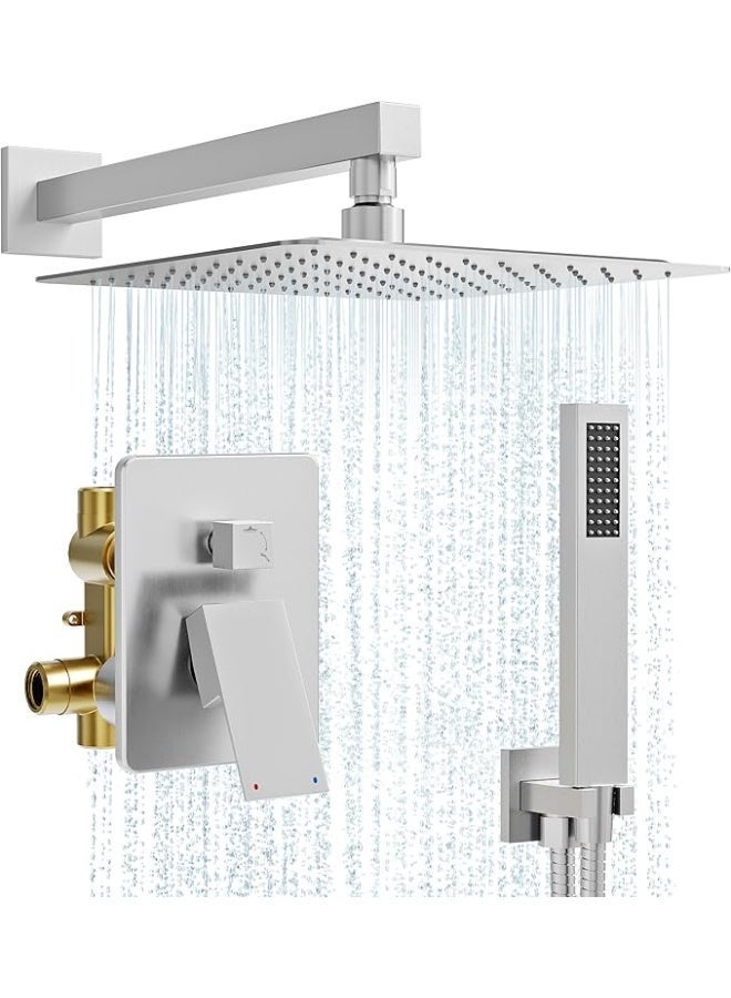 YD Luxury Wall Mounted Rainfall Shower System with Handheld Shower Set, Concealed Shower Mixer Valve Kit, High Pressure Square Rain Shower Head, Modern Bathroom Shower Combo with Adjustable Hand Shower Hose - Image 1