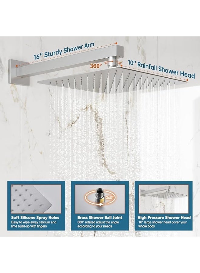 YD Luxury Wall Mounted Rainfall Shower System with Handheld Shower Set, Concealed Shower Mixer Valve Kit, High Pressure Square Rain Shower Head, Modern Bathroom Shower Combo with Adjustable Hand Shower Hose - Image 2