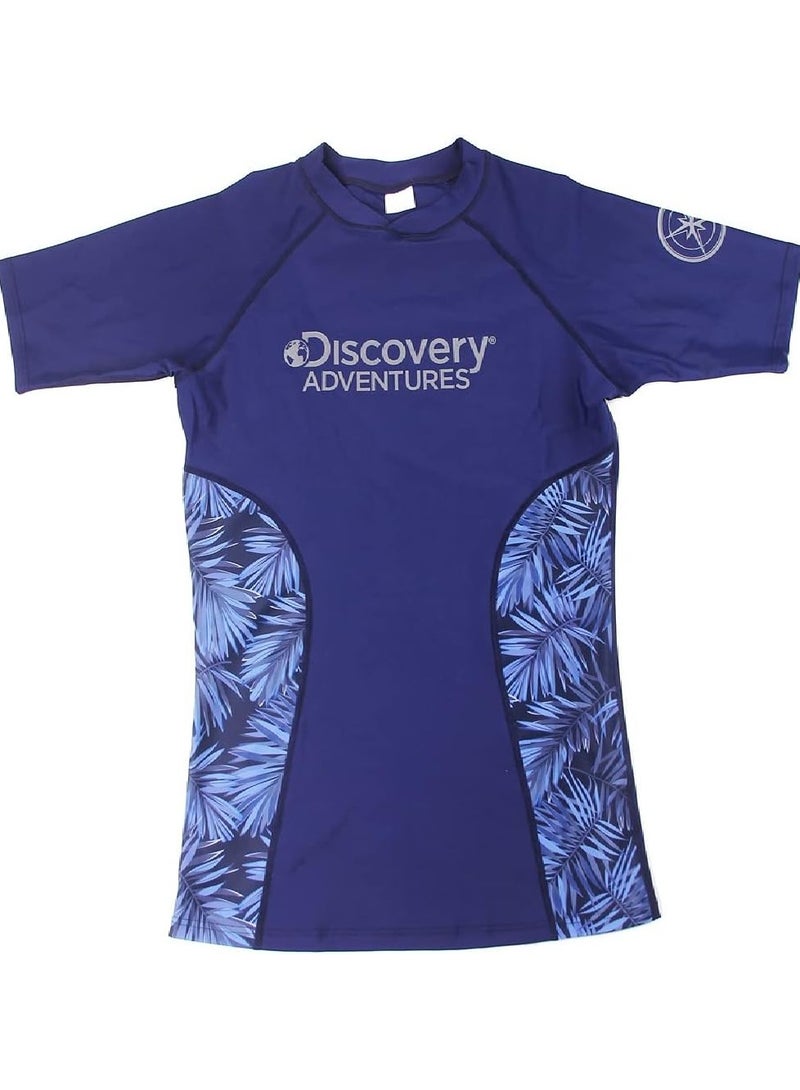 ديسكفري بدلة سباحة  للرجال، ملابس سباحة قابلة للتمدد بقصة ضيقة، طقم من قطعتين. قميص قصير وقميص، خصر مطاطي - 3XL، أزرق - Image 2