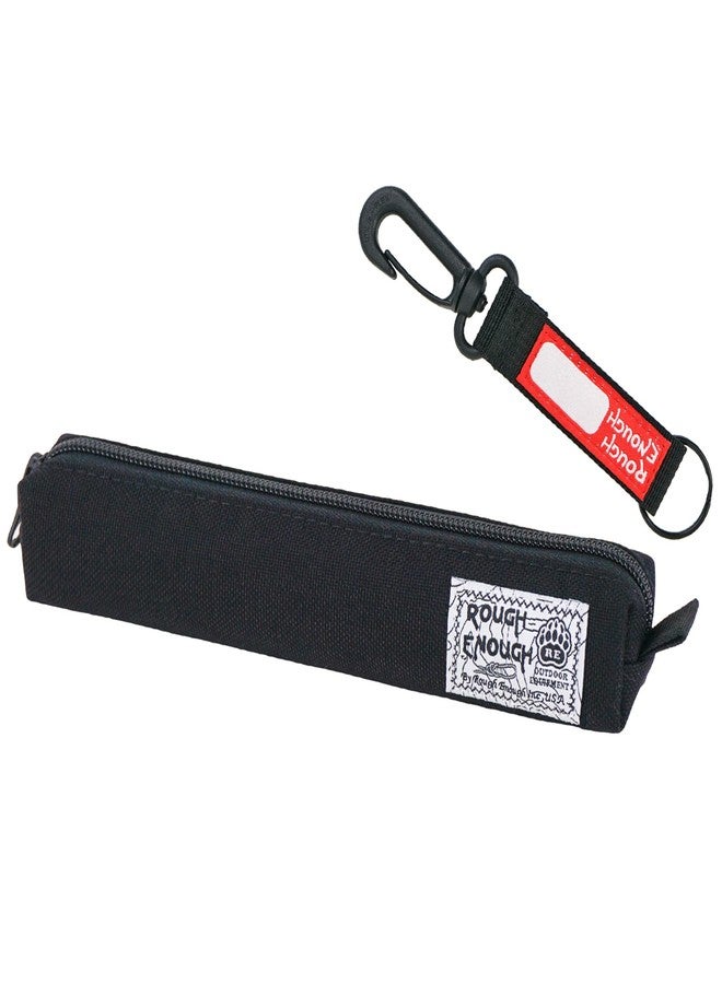 RE ROUGH ENOUGH Rough Enough Small Slim Pencil Pouch Case Pen Bag for Girls Boys Kids Adults School Office Stationary Supplies with Black Cordura Long Stick Thin - Image 1