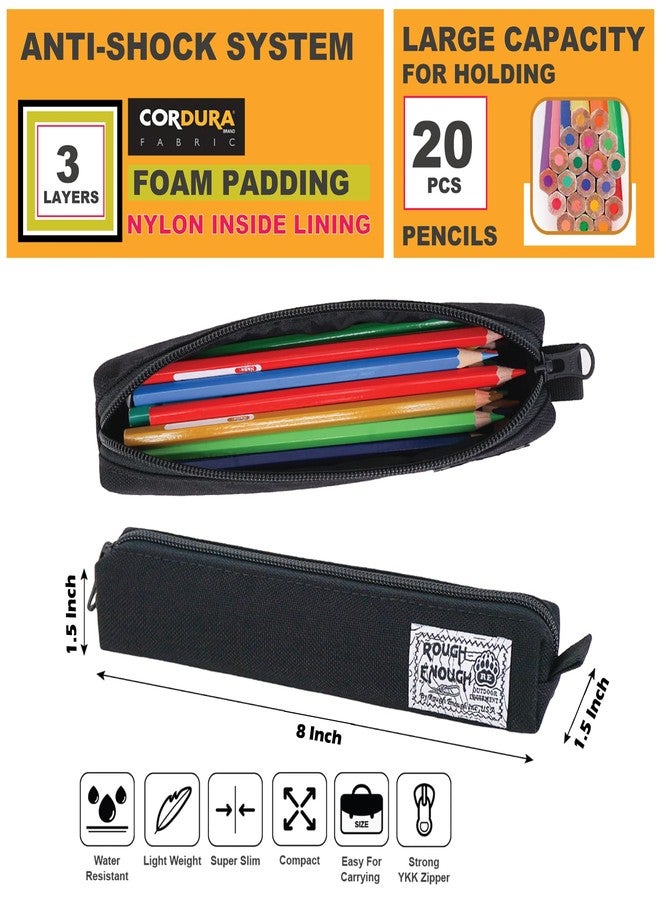 RE ROUGH ENOUGH Rough Enough Small Slim Pencil Pouch Case Pen Bag for Girls Boys Kids Adults School Office Stationary Supplies with Black Cordura Long Stick Thin - Image 3