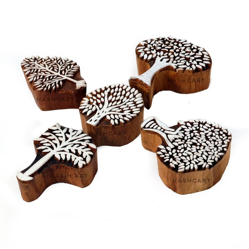 TWOGRAMS Tree Design Wooden Printing Stamps - Wooden Printing Blocks Stamps for Scrapbook, Fabric Textile Paper Clay Pottery| Set of 5 | - Image 2