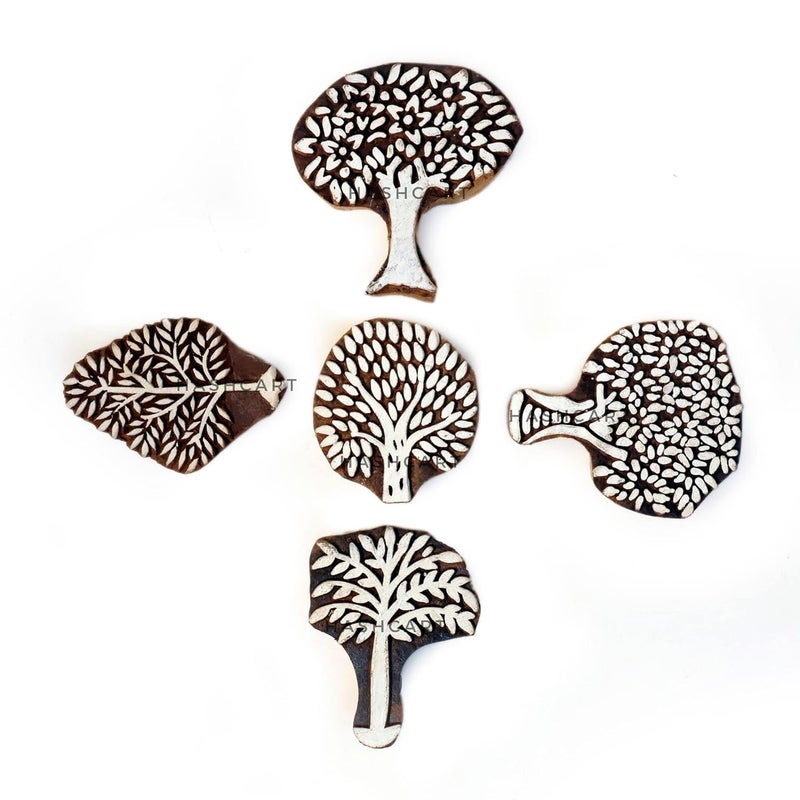 TWOGRAMS Tree Design Wooden Printing Stamps - Wooden Printing Blocks Stamps for Scrapbook, Fabric Textile Paper Clay Pottery| Set of 5 | - Image 1