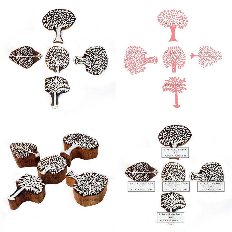 TWOGRAMS Tree Design Wooden Printing Stamps - Wooden Printing Blocks Stamps for Scrapbook, Fabric Textile Paper Clay Pottery| Set of 5 | - Image 5