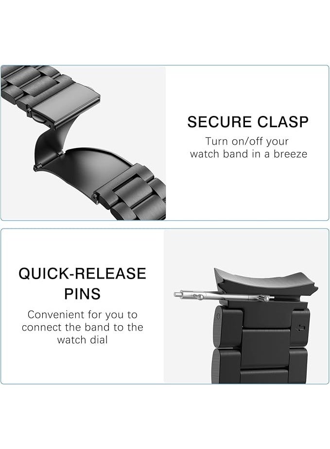 Metal Strap Compatible with Samsung Galaxy Watch 7 6 5 4 Band 40mm 44mm 45mm/Watch 6 4 Classic 42mm 46mm 43mm 47mm Metal Stainless Steel Bands Strap Men Women NOT for Galaxy Watch Ultra 47mm(2024) - Black - Image 5