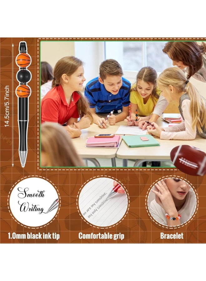 سيوسي 16 قطعة مجموعة أقلام الخرز الرياضية للتجميع DIY - أقلام حبر جاف بخرز خشبي مخصص للأعمال الإبداعية، هدايا تعليمية وأنشطة مدرسية - Image 4