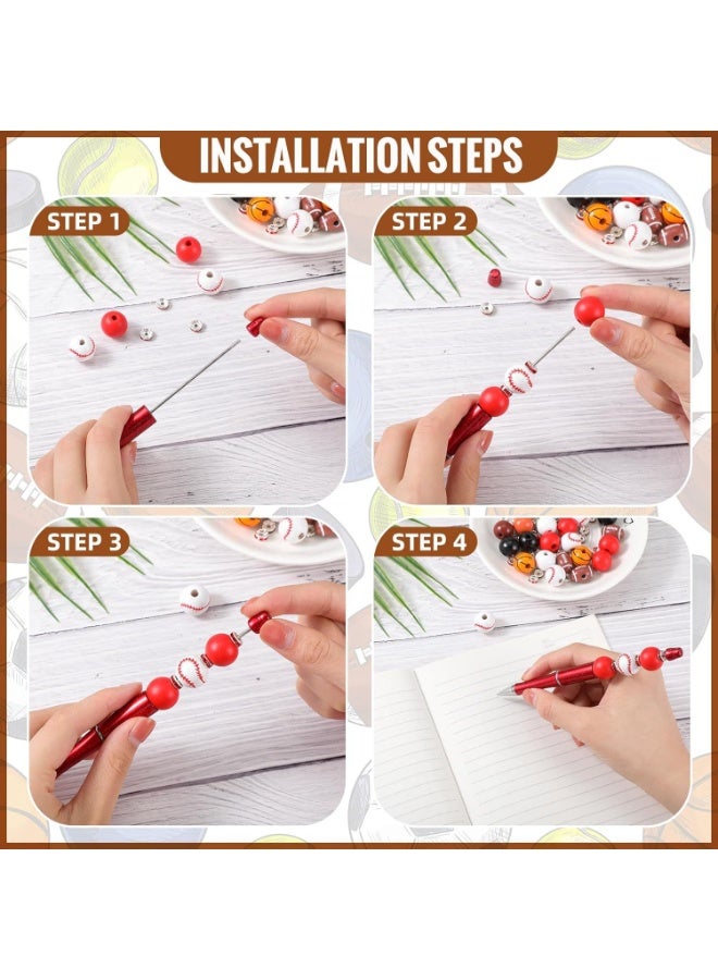 سيوسي 16 قطعة مجموعة أقلام الخرز الرياضية للتجميع DIY - أقلام حبر جاف بخرز خشبي مخصص للأعمال الإبداعية، هدايا تعليمية وأنشطة مدرسية - Image 3