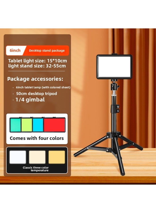 Photography Lighting Fill Light Studio Small Desktop Dedicated LED Beauty Photo Indoor Soft Light Portable-Light Source Color:【Three-color Dimming Soft Light +4-color Film】 Flat Light +50cm Desktop - Image 1