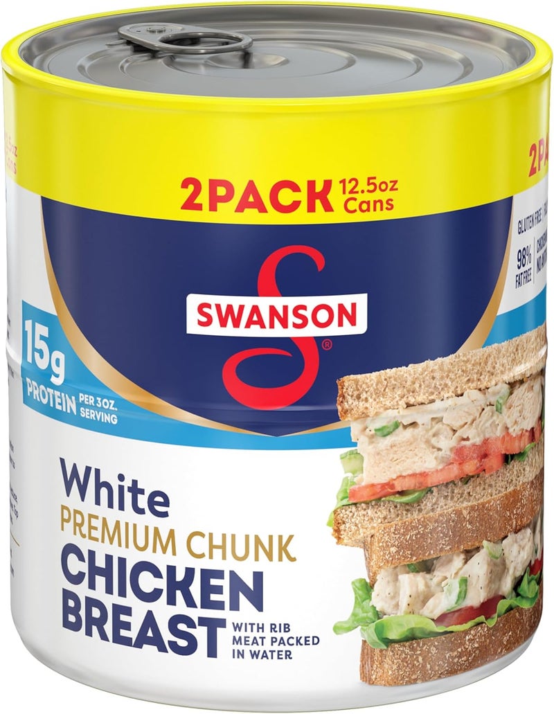 Swanson White Premium Chunk Canned Chicken Breast in Water, Fully Cooked, 12.5 OZ Can (Pack of 2) - Image 1