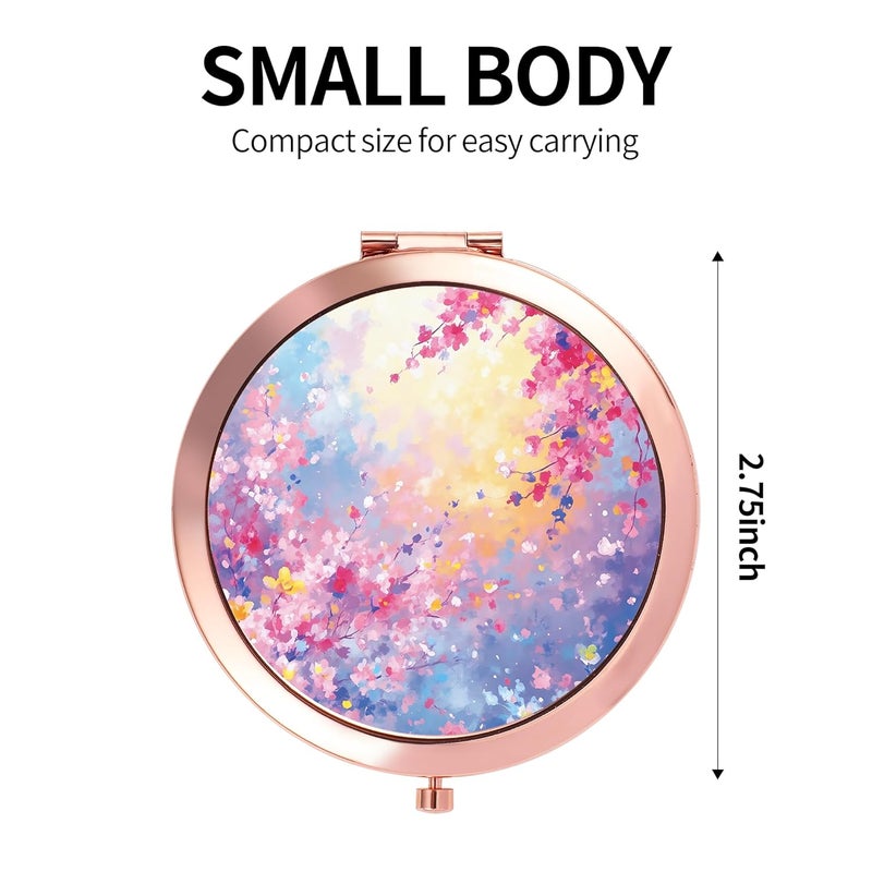 Dynippy Compact Mirror Rose Gold Makeup Mirror Folding Mini Pocket Mirror Portable Hand Mirror Double-Sided 2 x 1x Magnification for Woman Girls - Dreamy Blooms - Image 4