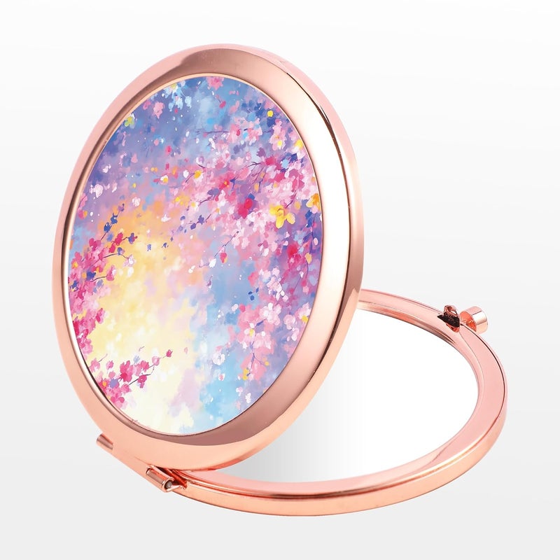 Dynippy Compact Mirror Rose Gold Makeup Mirror Folding Mini Pocket Mirror Portable Hand Mirror Double-Sided 2 x 1x Magnification for Woman Girls - Dreamy Blooms - Image 2
