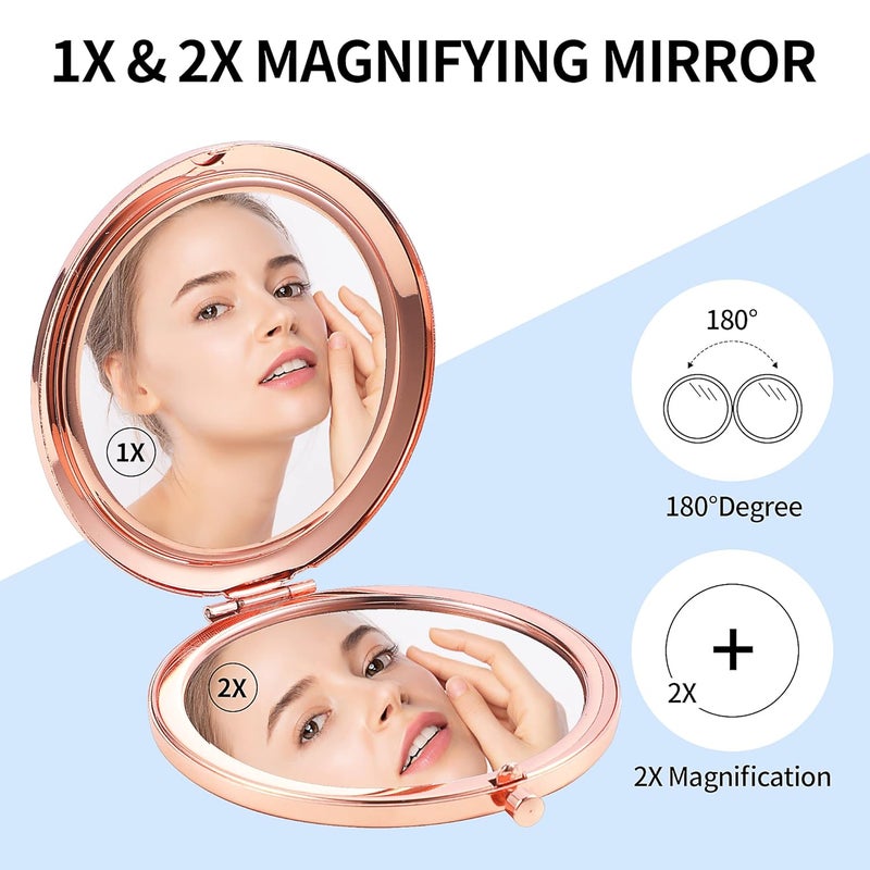 Dynippy Compact Mirror Rose Gold Makeup Mirror Folding Mini Pocket Mirror Portable Hand Mirror Double-Sided 2 x 1x Magnification for Woman Girls - Dreamy Blooms - Image 3