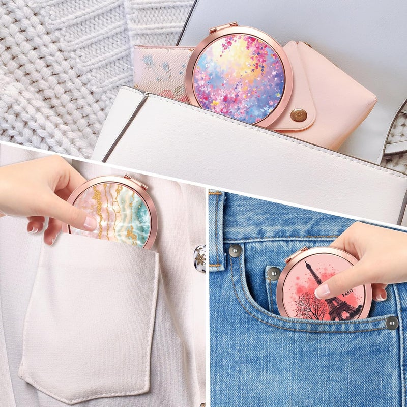 Dynippy Compact Mirror Rose Gold Makeup Mirror Folding Mini Pocket Mirror Portable Hand Mirror Double-Sided 2 x 1x Magnification for Woman Girls - Dreamy Blooms - Image 5