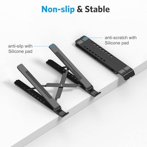Omoton Portable Laptop Stand, OMOTON Laptop Stand for Desk Ergonomic 7-Levels Angles Adjustable Computer Stand, ABS Laptop Riser Holder Compatible with All Laptops and iPad(10-15.6") - Image 2
