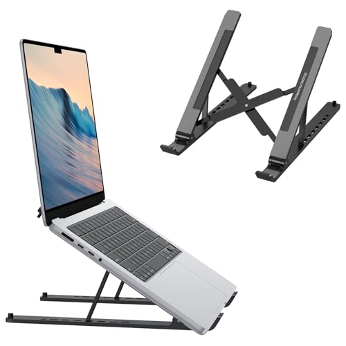 Omoton Portable Laptop Stand, OMOTON Laptop Stand for Desk Ergonomic 7-Levels Angles Adjustable Computer Stand, ABS Laptop Riser Holder Compatible with All Laptops and iPad(10-15.6") - Image 1