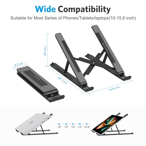 Omoton Portable Laptop Stand, OMOTON Laptop Stand for Desk Ergonomic 7-Levels Angles Adjustable Computer Stand, ABS Laptop Riser Holder Compatible with All Laptops and iPad(10-15.6") - Image 4