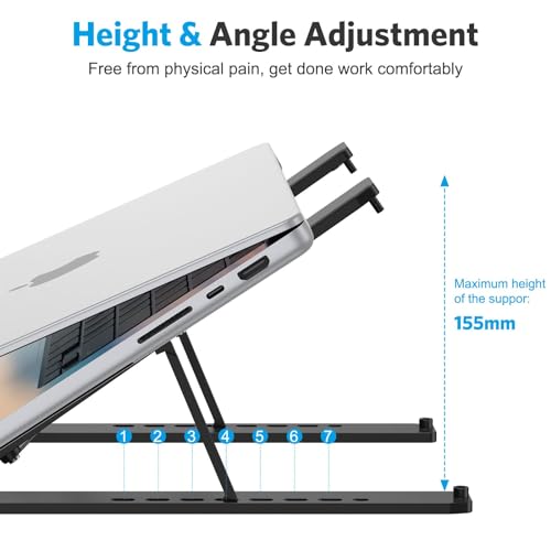 Omoton Portable Laptop Stand, OMOTON Laptop Stand for Desk Ergonomic 7-Levels Angles Adjustable Computer Stand, ABS Laptop Riser Holder Compatible with All Laptops and iPad(10-15.6") - Image 3