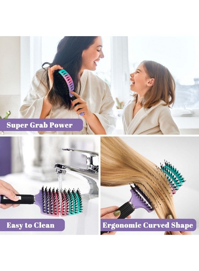 HIPPIH Detangling Brush 2 Pack Hippih Detangler Hair Brush For Adult & Kids’ Wet Or Dry Hair Boar Bristle Hair Brush Getting Knots Out Without Pain Adds Shine And Makes Hair Smooth Purple - Image 5