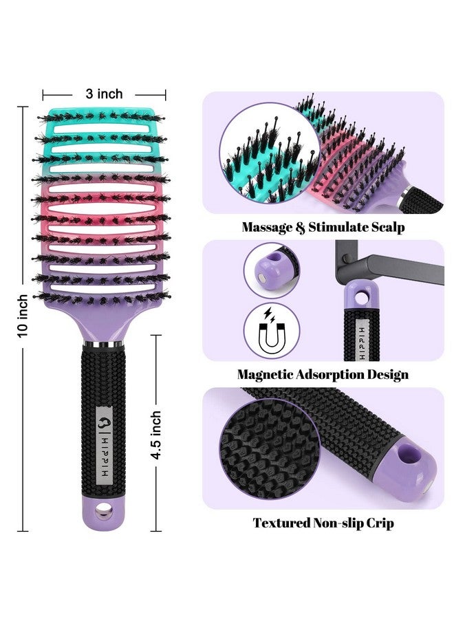 HIPPIH Detangling Brush 2 Pack Hippih Detangler Hair Brush For Adult & Kids’ Wet Or Dry Hair Boar Bristle Hair Brush Getting Knots Out Without Pain Adds Shine And Makes Hair Smooth Purple - Image 3
