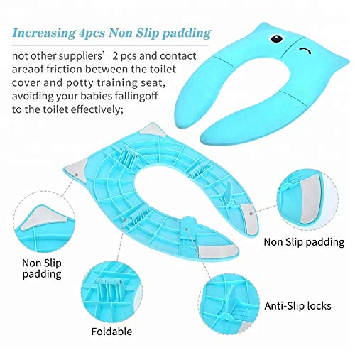 Pokanic Toilet Potty Training Seat Cover  Travel Toilet Seat  Folding Non Slip Silicone Pads  Travel Portable Reusable Kids Toddlers Boys Girls  Carry Bag (Blue) - Image 3