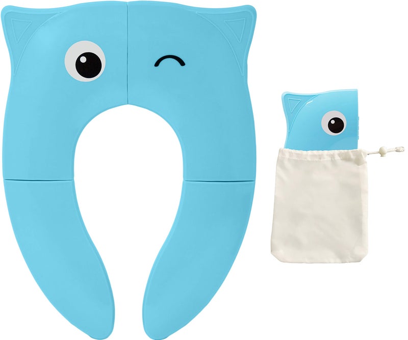 Pokanic Toilet Potty Training Seat Cover  Travel Toilet Seat  Folding Non Slip Silicone Pads  Travel Portable Reusable Kids Toddlers Boys Girls  Carry Bag (Blue) - Image 1