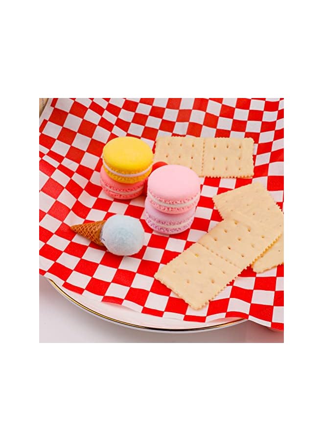 S-TOP 50 Sheets Food Grade Wrap Paper, Sandwich Paper 11x10" Checkered Basket Liners Greaseproof Papers Oil-Proof Wrapping Wax Tissue for Bread Hamburgers Cake Fries - Image 4